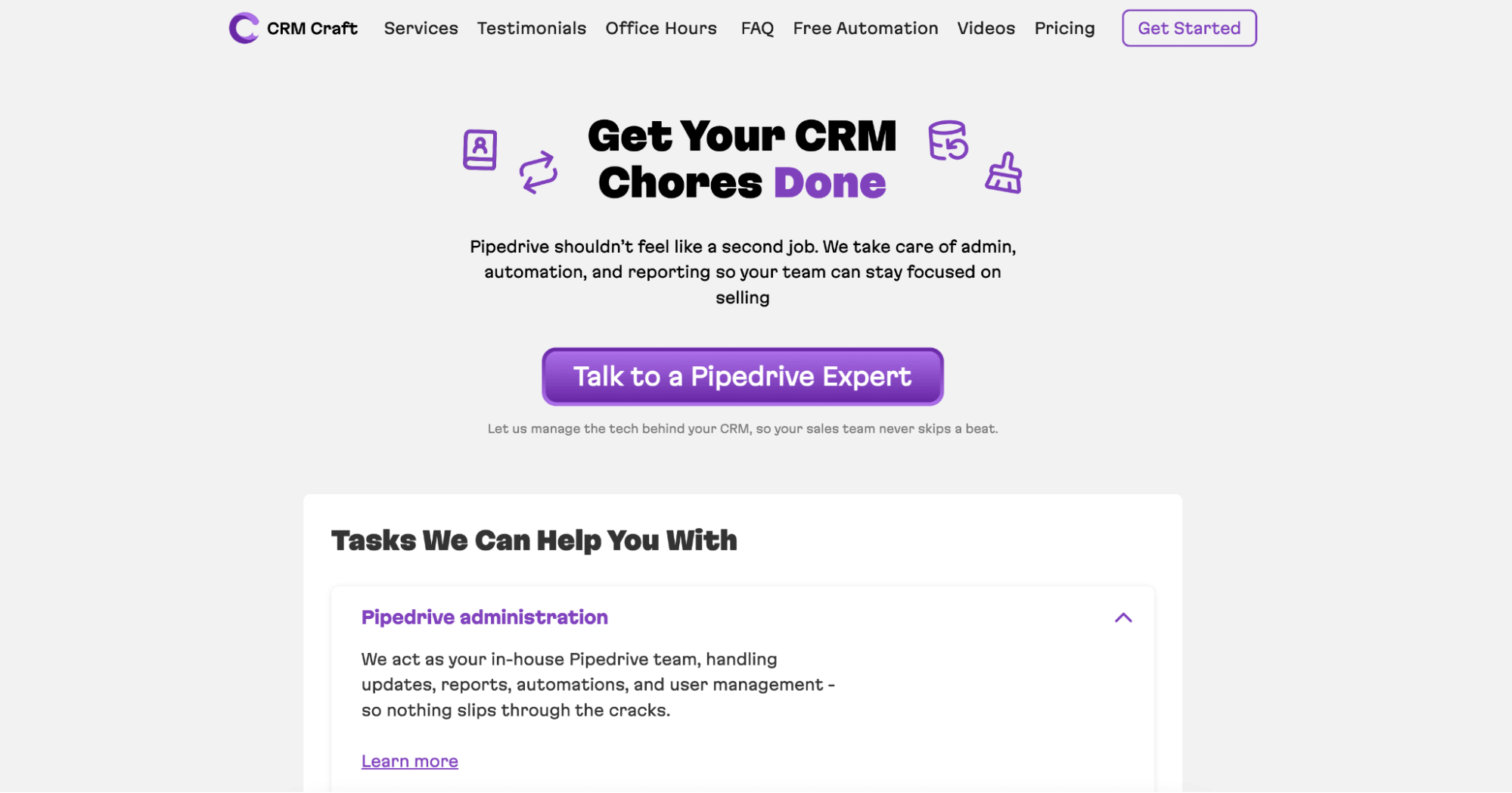 Pipedrive consultant CRM Craft homepage