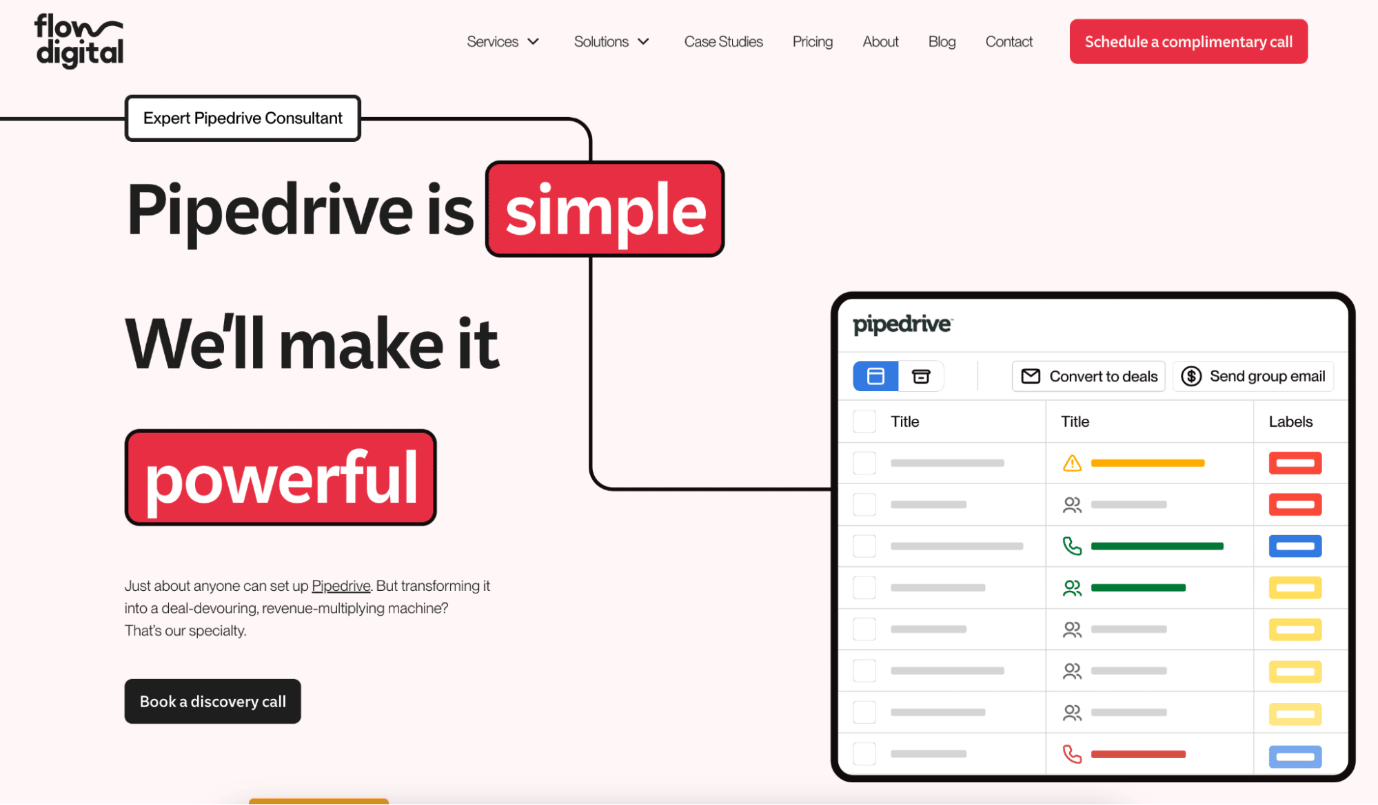 Pipedrive consultant Flow Digital homepage