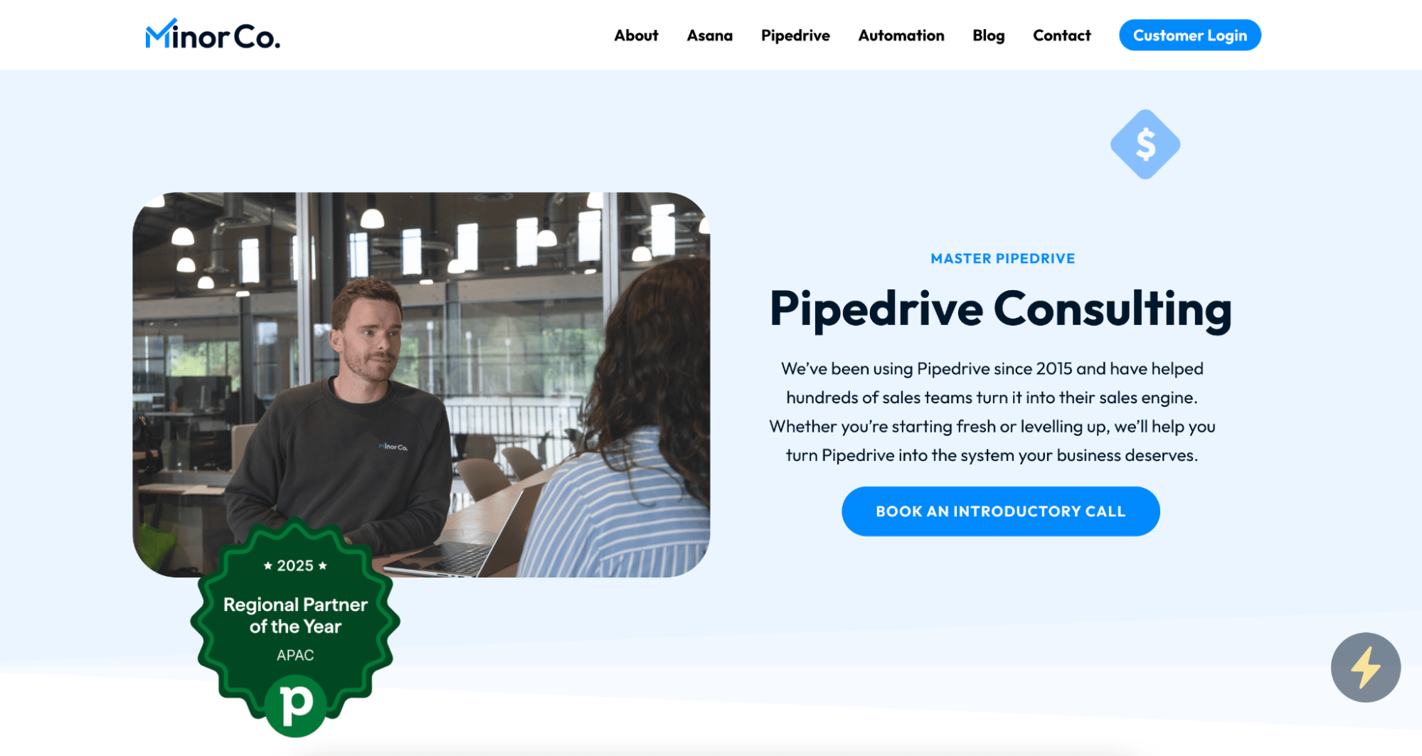 Pipedrive consultant MinorCo homepage