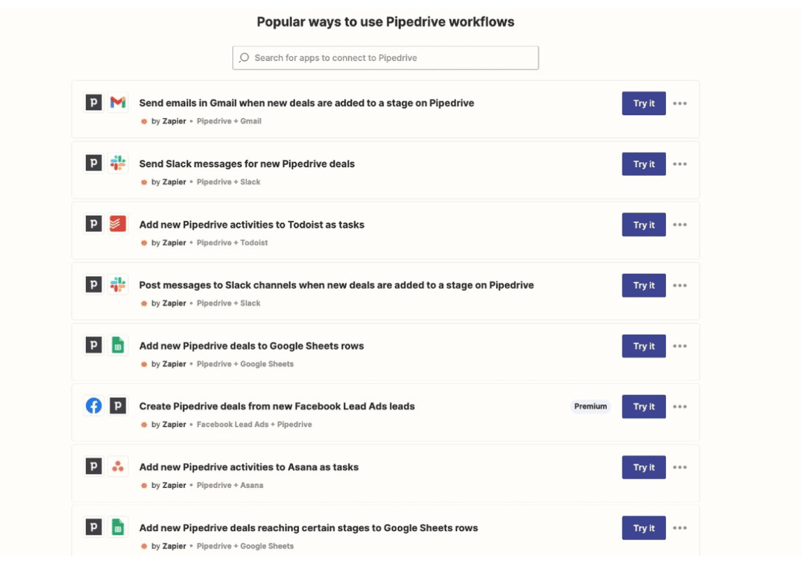 Pipedrive workflows with Zapier