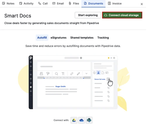 Pipedrive's Smart Docs feature for autofilling sales documents with deal data.