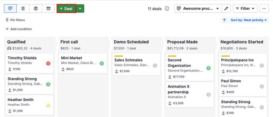 Pipeline de ventas en un CRM basado en la nube de Pipedrive