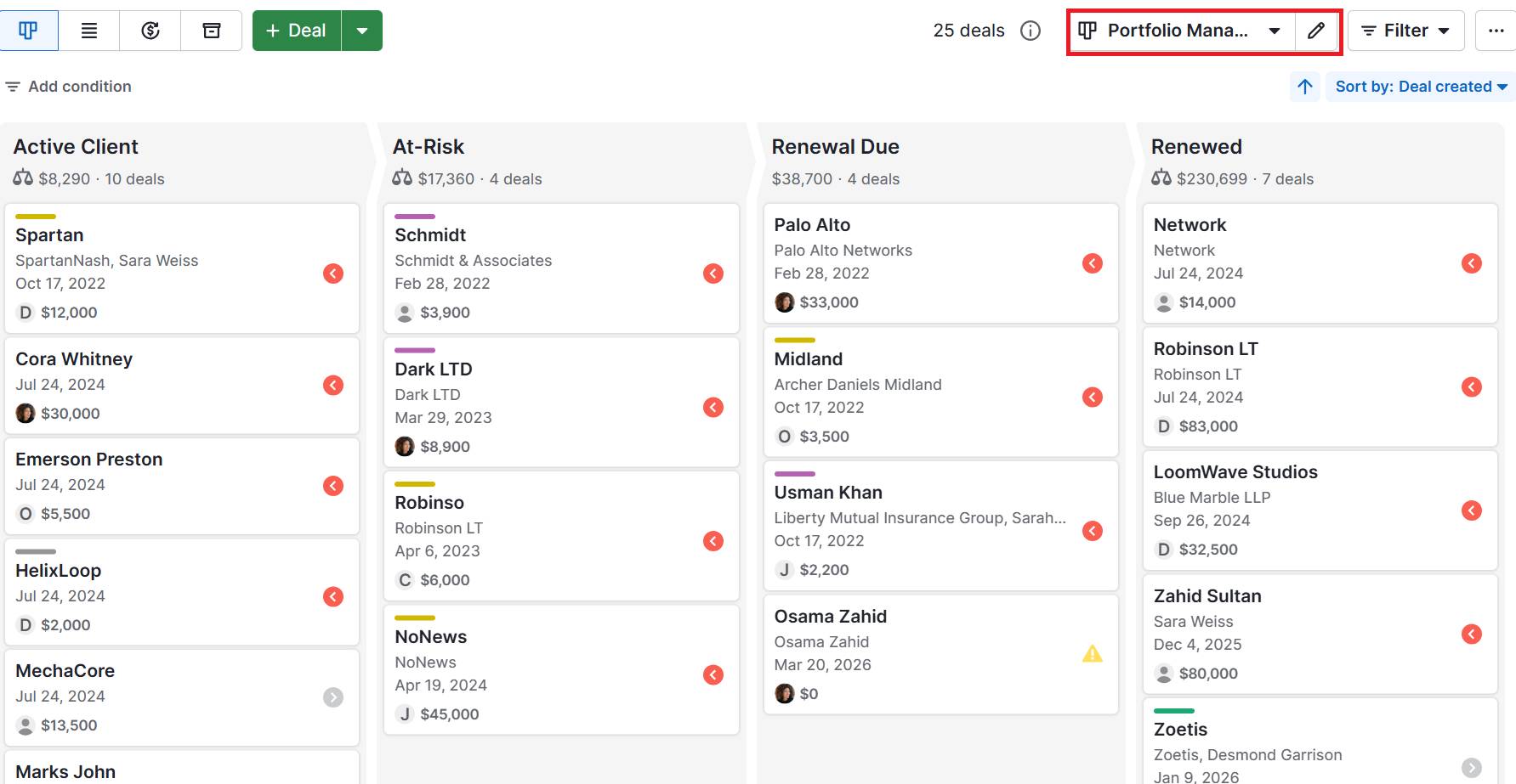 Portfolio management software Pipedrive Kanban view