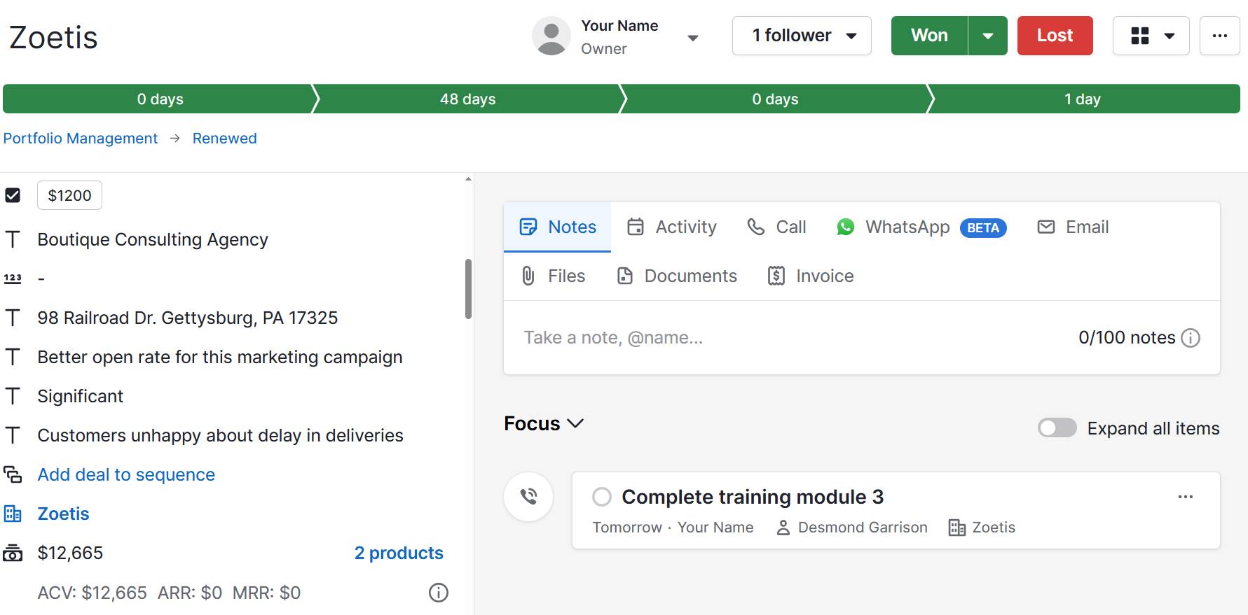 Portfolio management software Pipedrive client communications