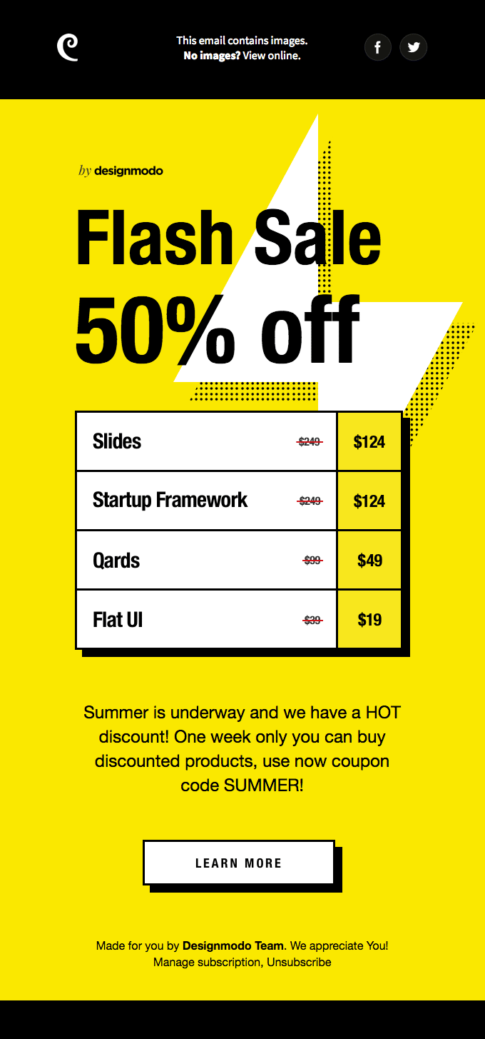 Price elasticity of demand Designmodo promotional email