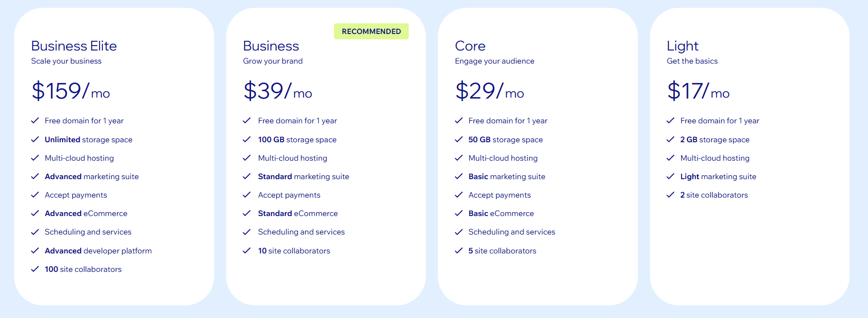Price skimming alternative Wix tiered pricing example