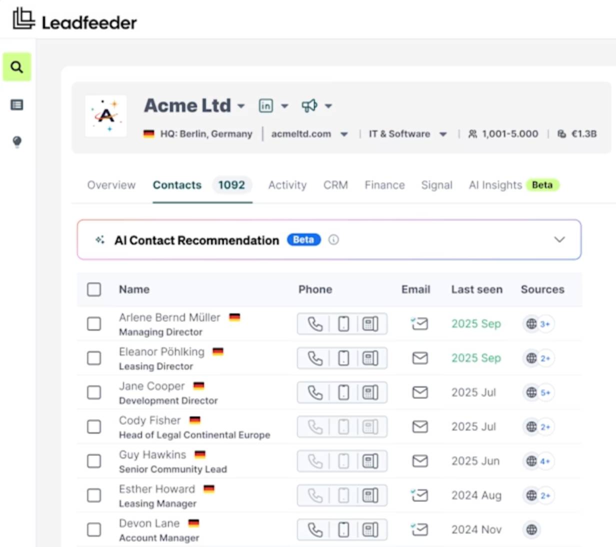 Prospecting tools Leadfeeder interface