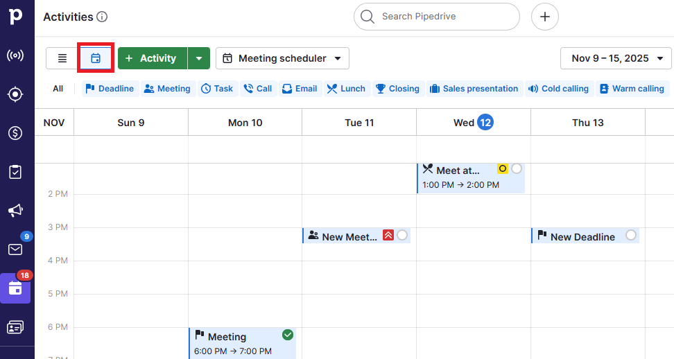 Real estate Pipedrive calendar view