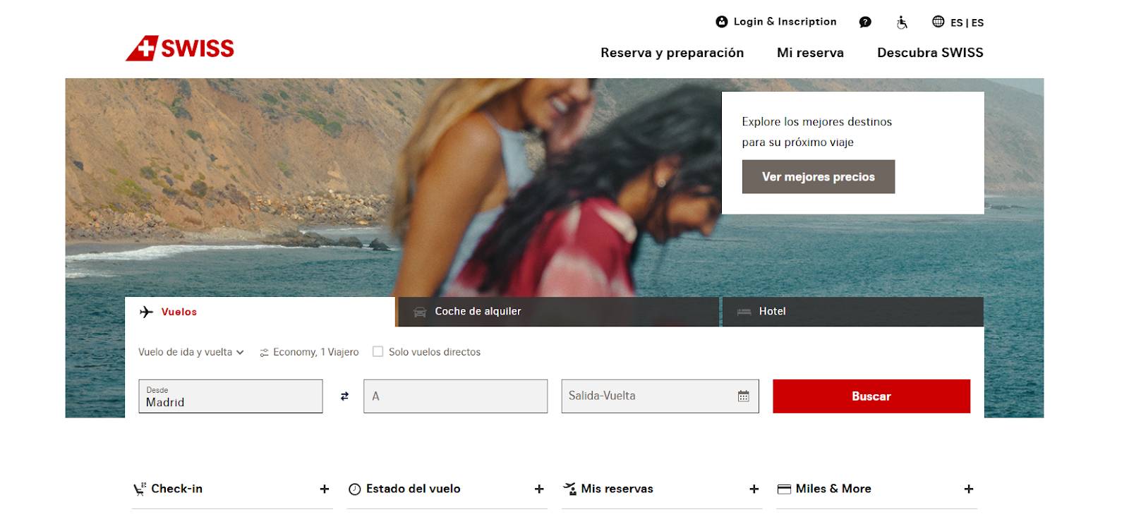 SWISS Air pagina de inicio