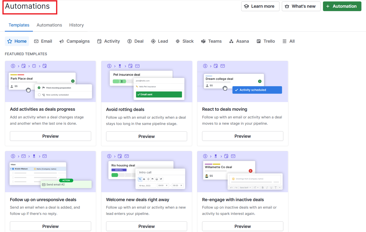 SaaS sales Pipedrive Automations feature
