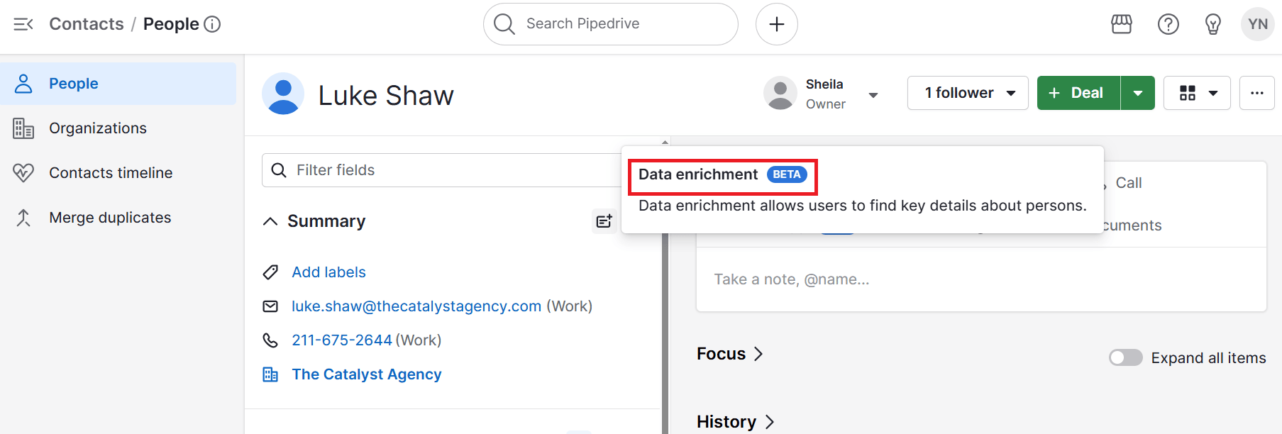 Sales process Pipedrive data enrichment for the research stage