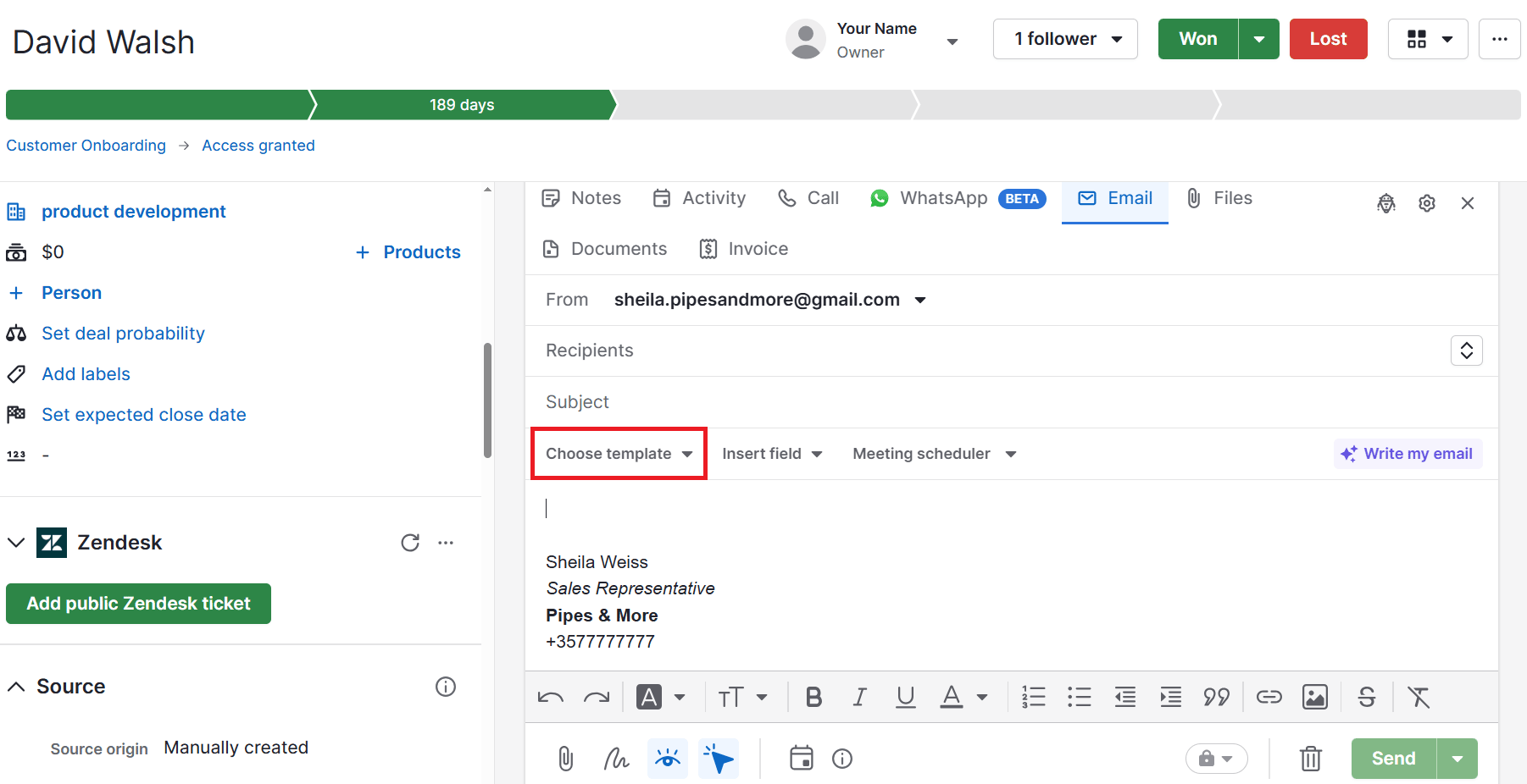 Sales automation tools Pipedrive email template