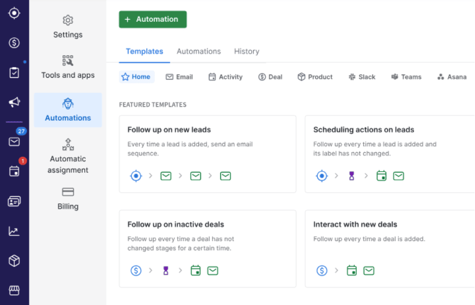 Sales automation workflow builder in Pipedrive
