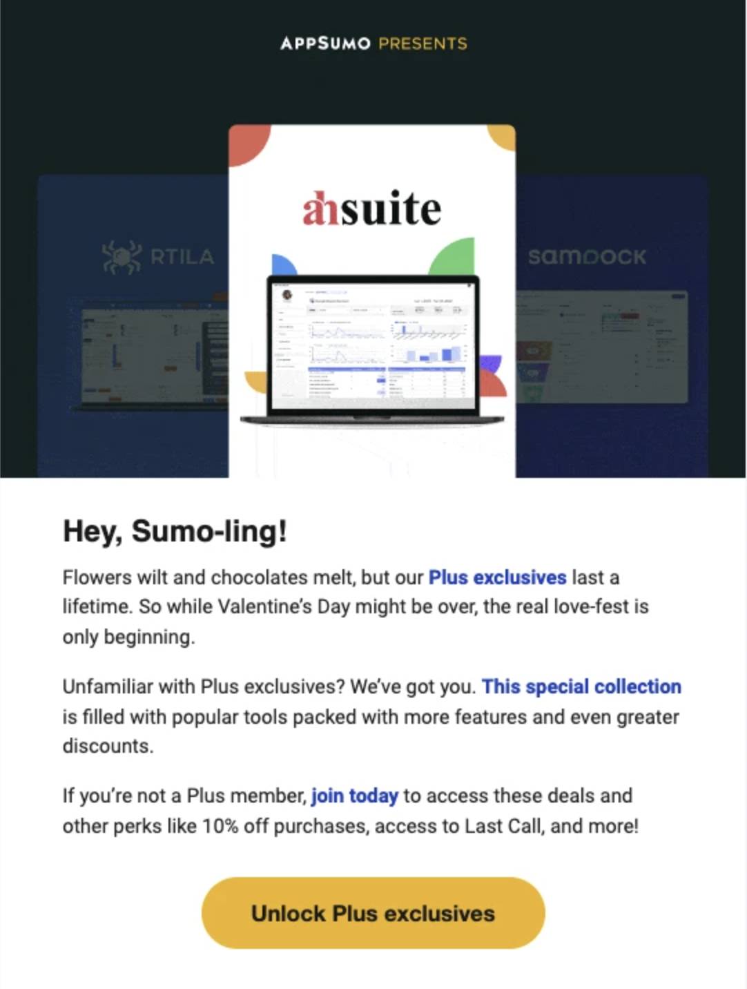 Sales calendar AppSumo Valentine's Day example