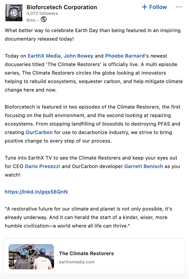 Sales calendar Earth Day LinkedIn post