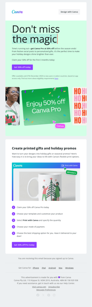Sales calendar end-of-year sales email Canva