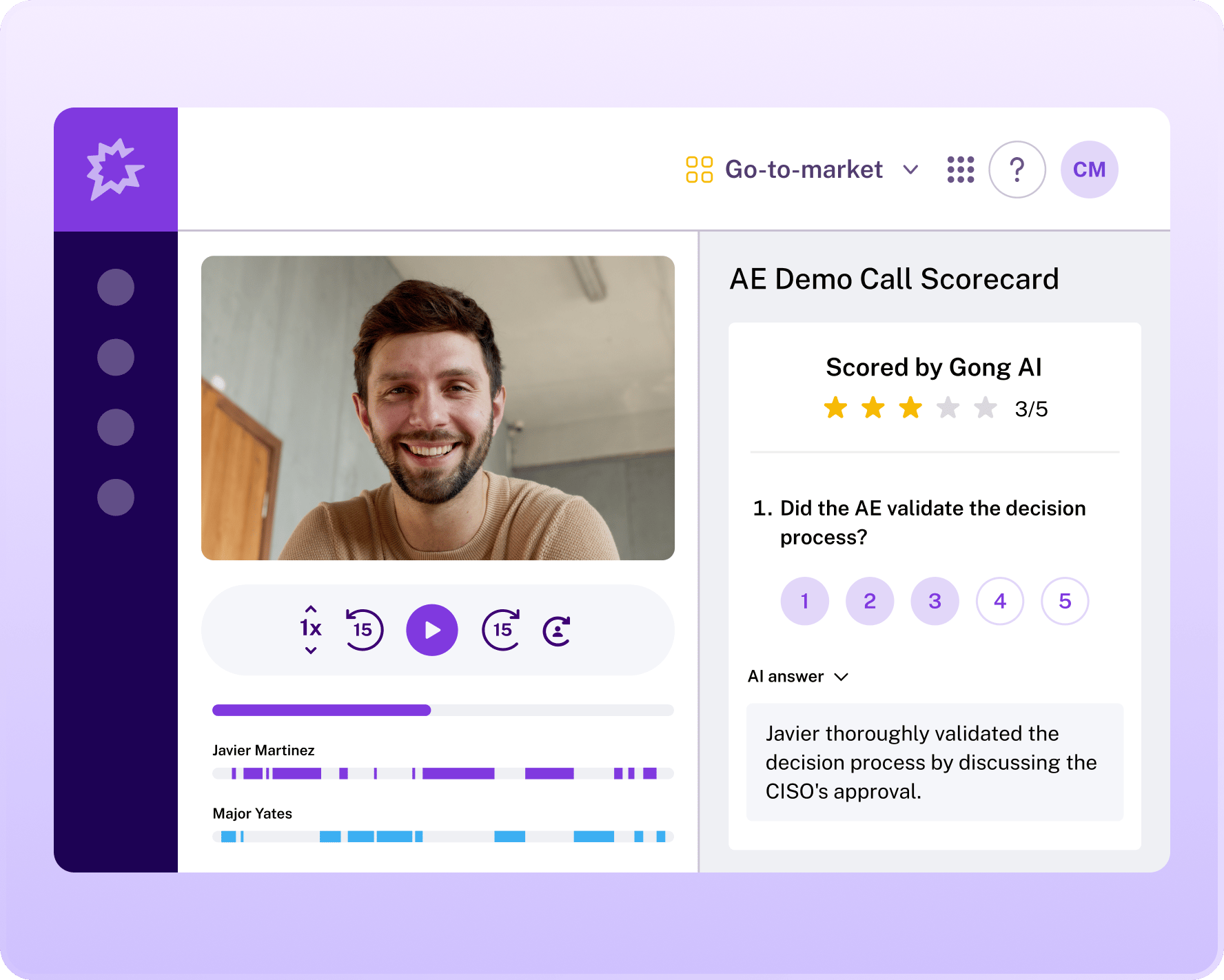 Sales coaching software Gong call reviews
