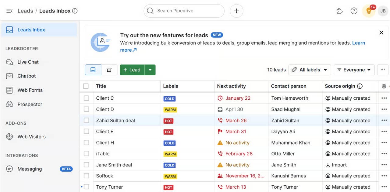 Sales demo software Pipedrive custom fields