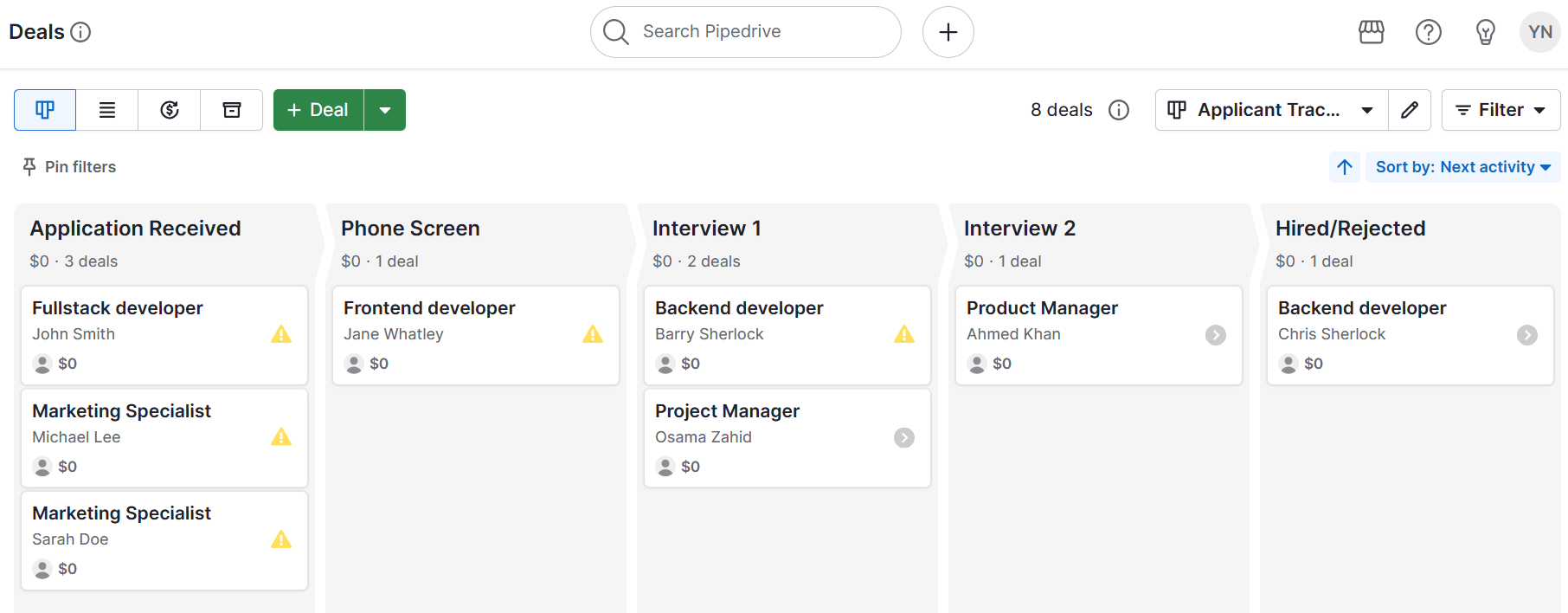 Sales growth Pipedrive applicant tracking system