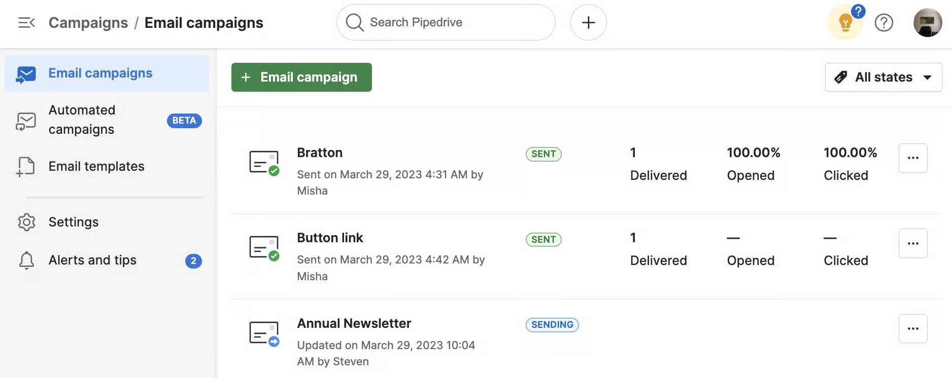 Sales growth Pipedrive email campaigns