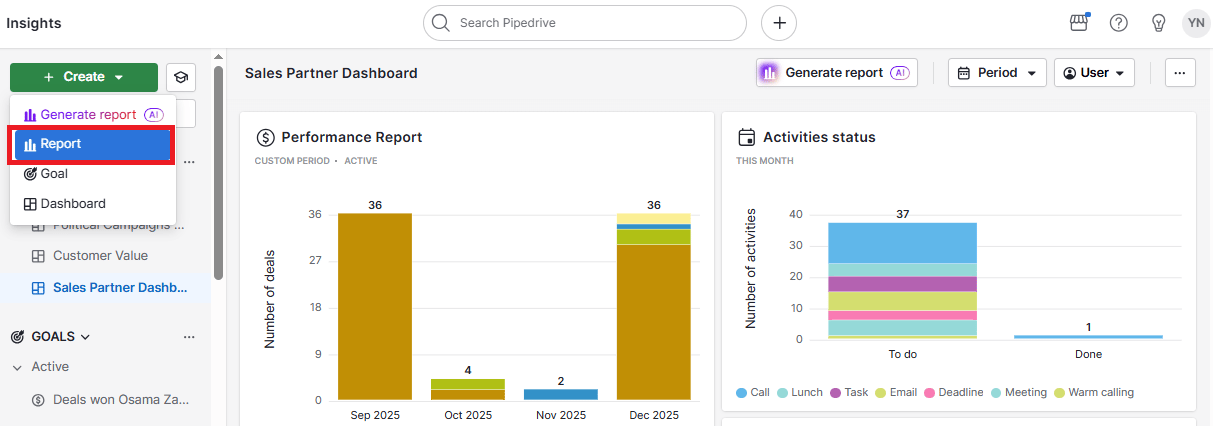 Sales partner Pipedrive reporting