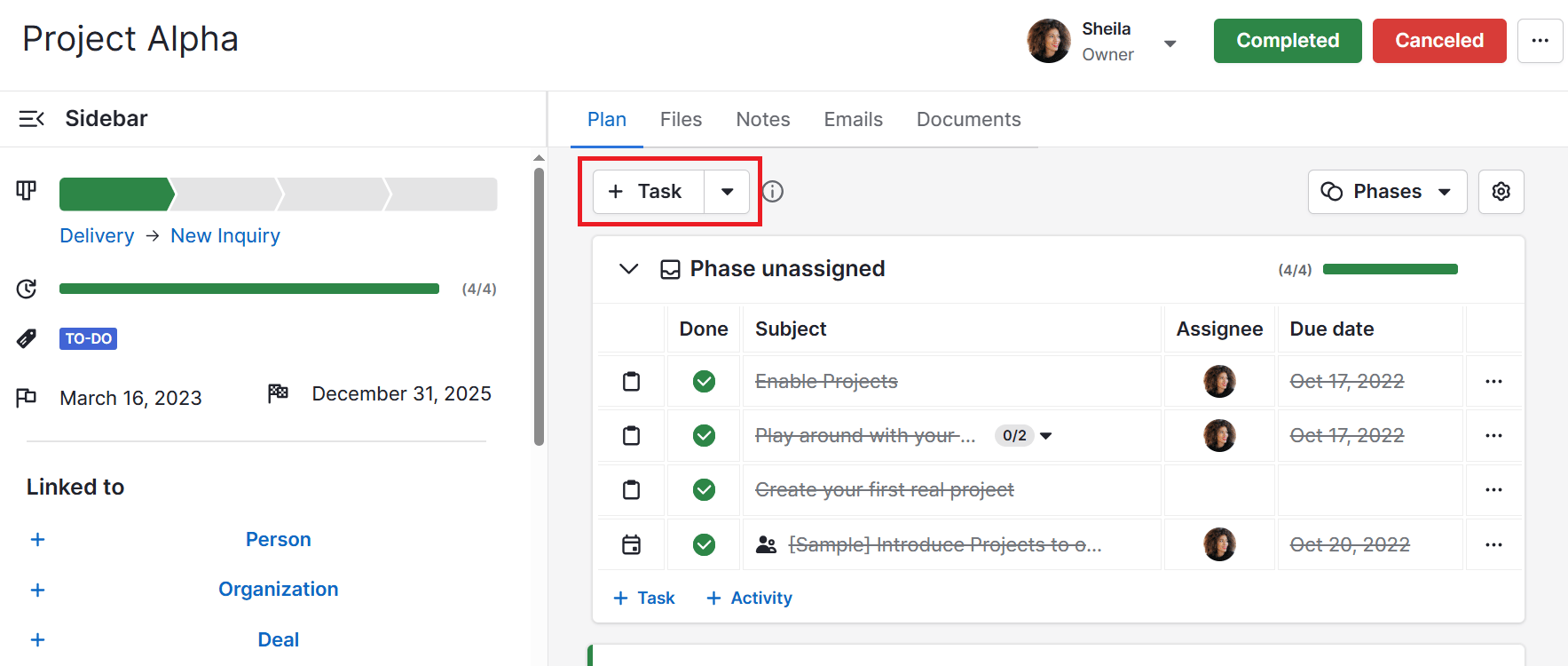 Sales partner Pipedrive task assignment