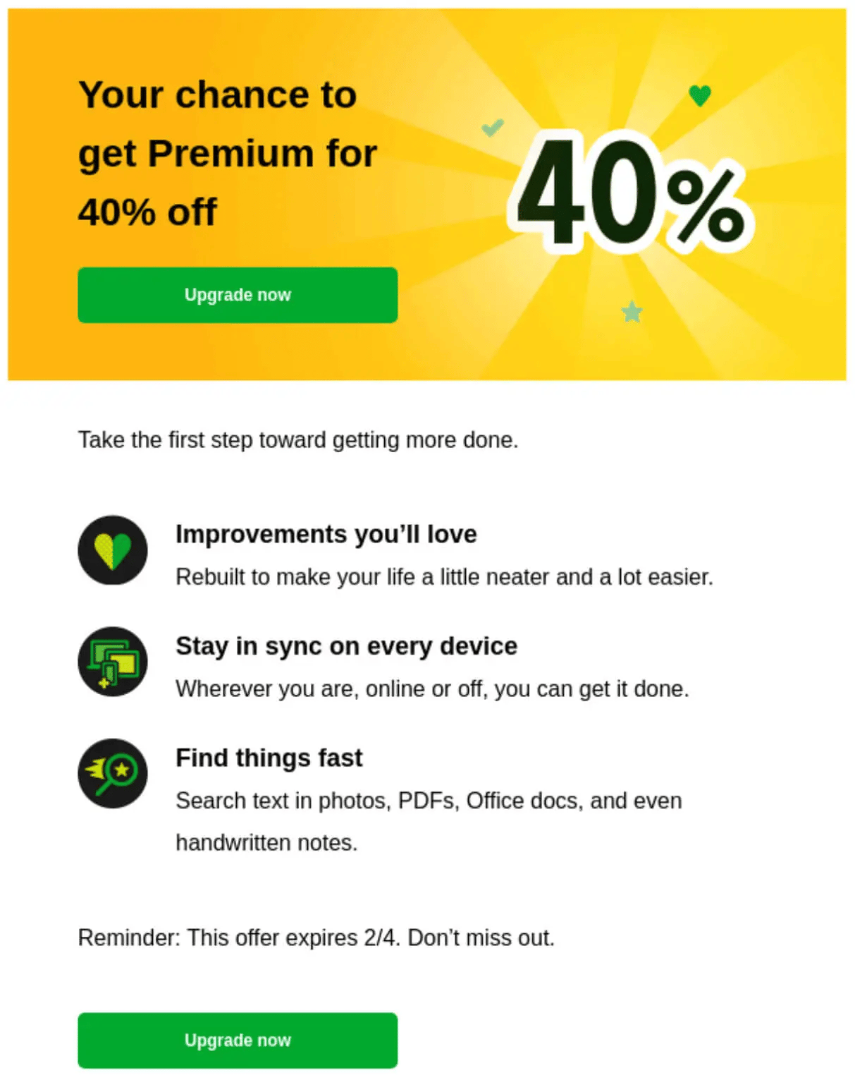 Sales promotion Evernote email example