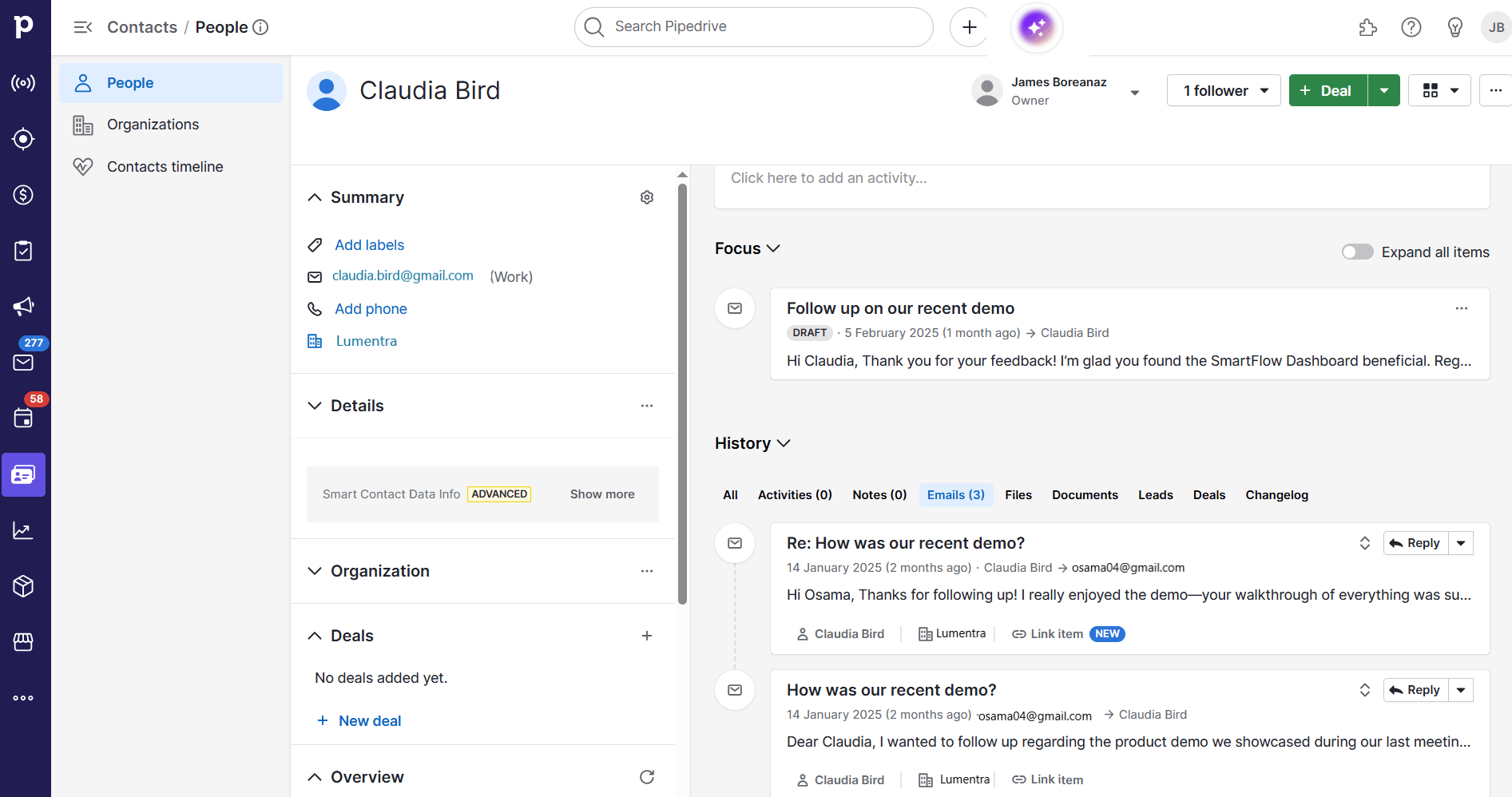 Sales proposal Pipedrive deal view