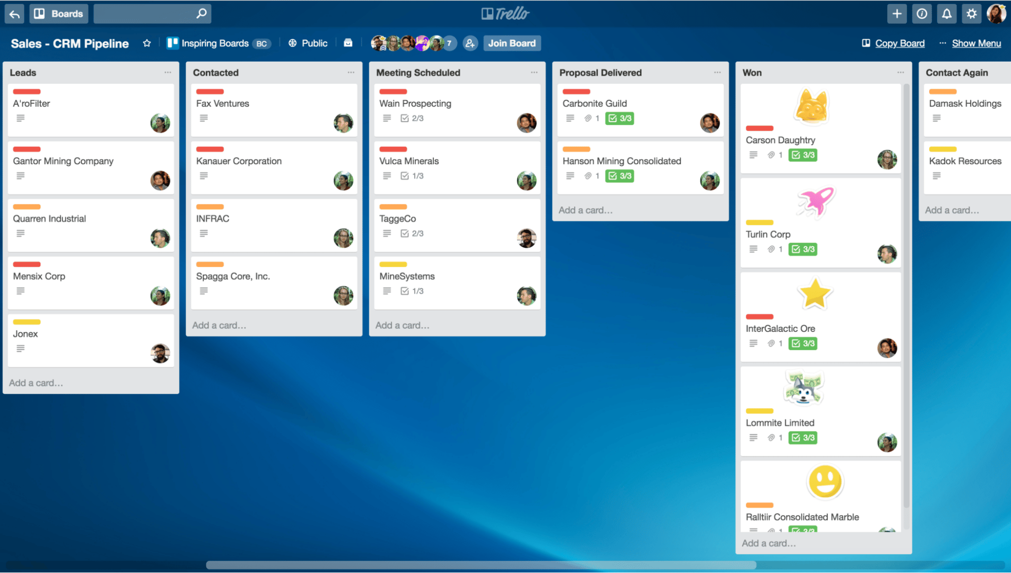 Sales tracking software Trello board