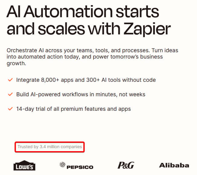 Sales vocabulary Zapier sales page