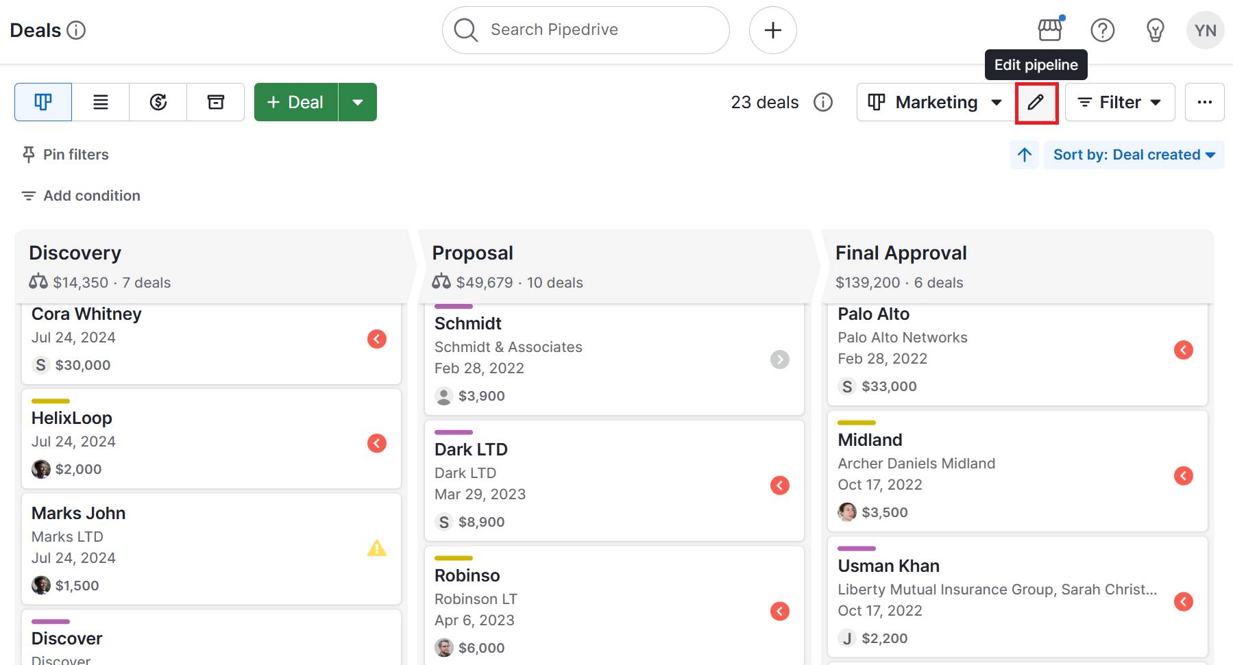 Seasonal marketing calendar Pipedrive custom pipelines