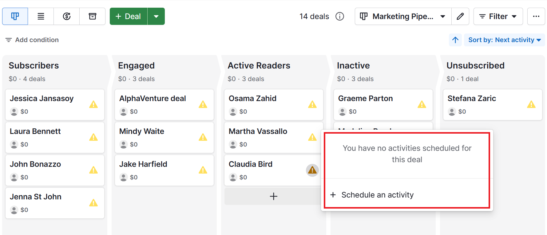 Seasonal marketing calendar Pipedrive scheduling activities