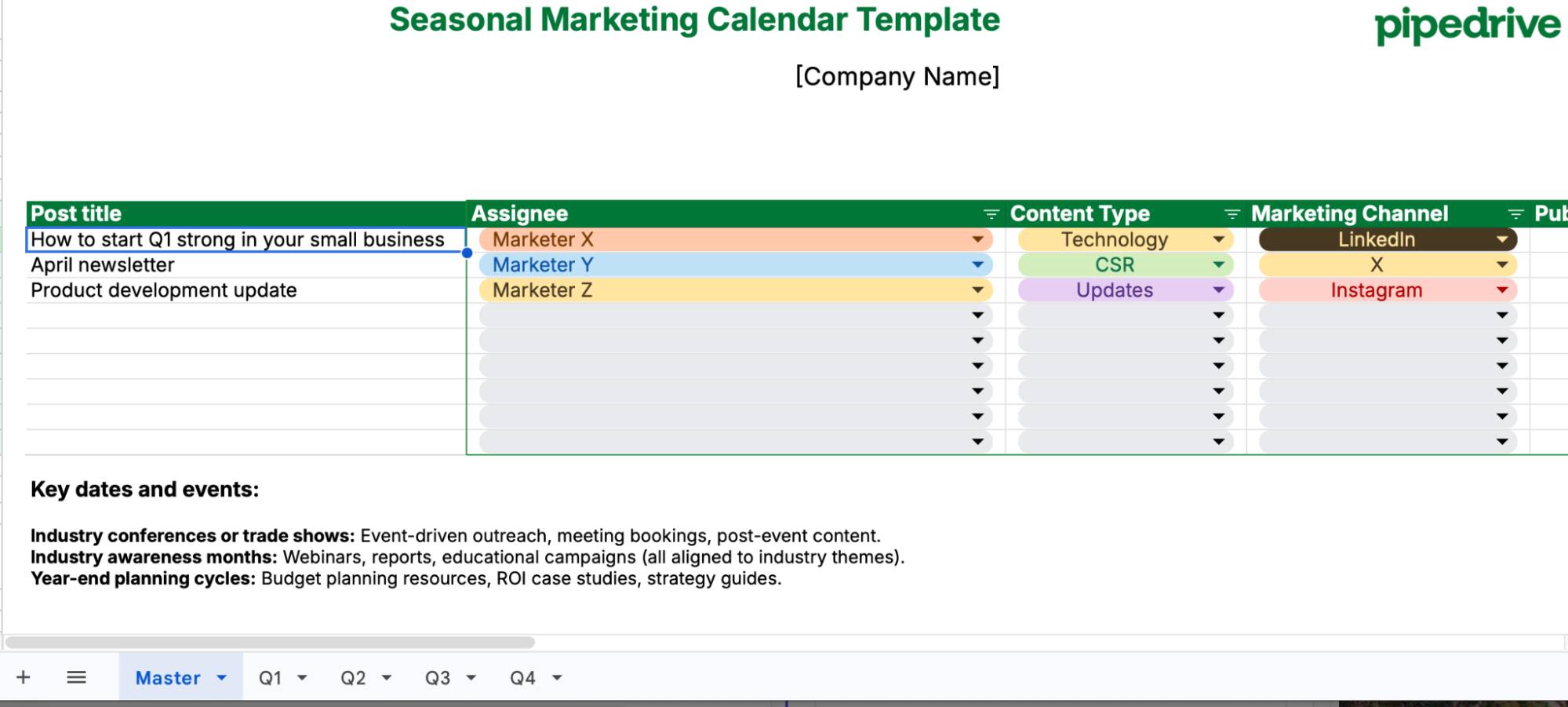 Seasonal marketing calendar template B2B