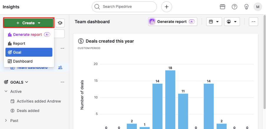 Seguimiento de objetivo de ventas en Pipedrive