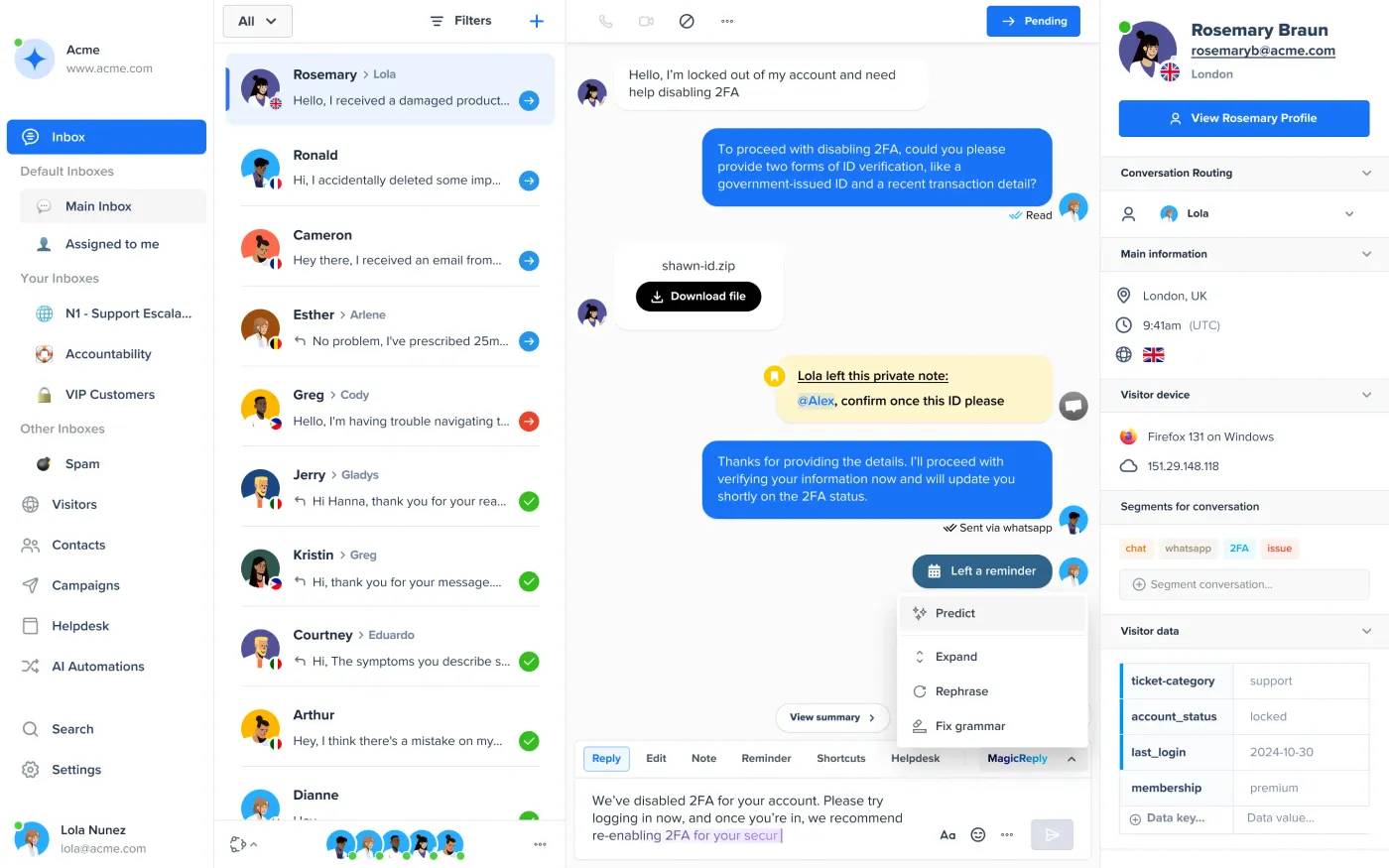 Shared inbox software Crisp interface