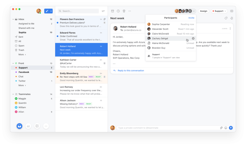 Shared inbox software Front interface