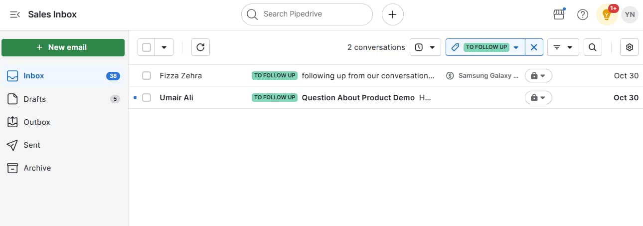 Shared inbox software Pipedrive