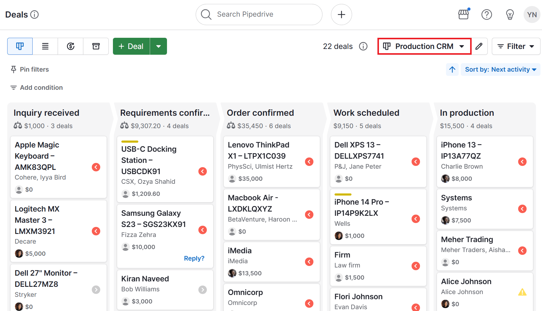 Small Business Production Software Pipedrive pipeline