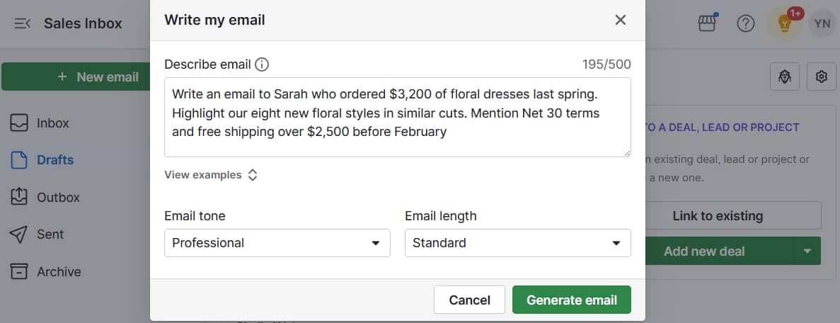 Social Media Marketing Calendar Pipedrive AI example