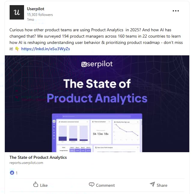 Social media marketing calendar Userpilot conversion pathway