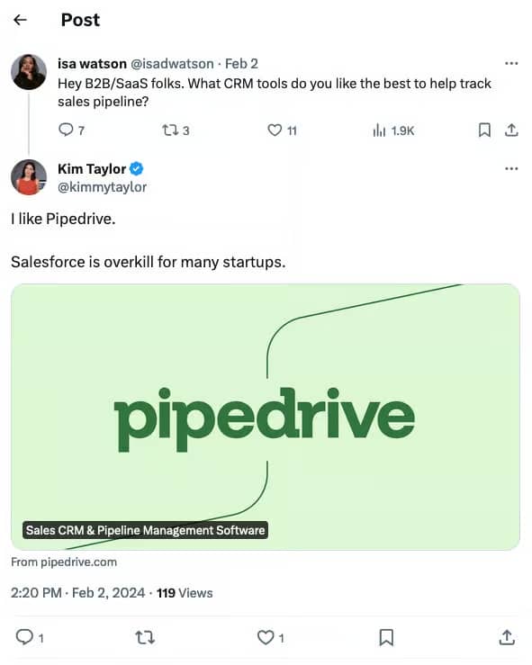 Social selling: Social media conversations about CRM tools