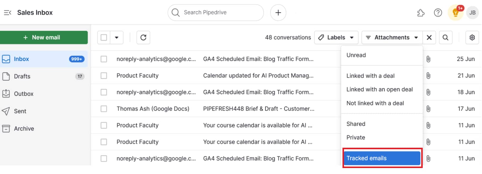 Spa CRM solutions Pipedrive email integration