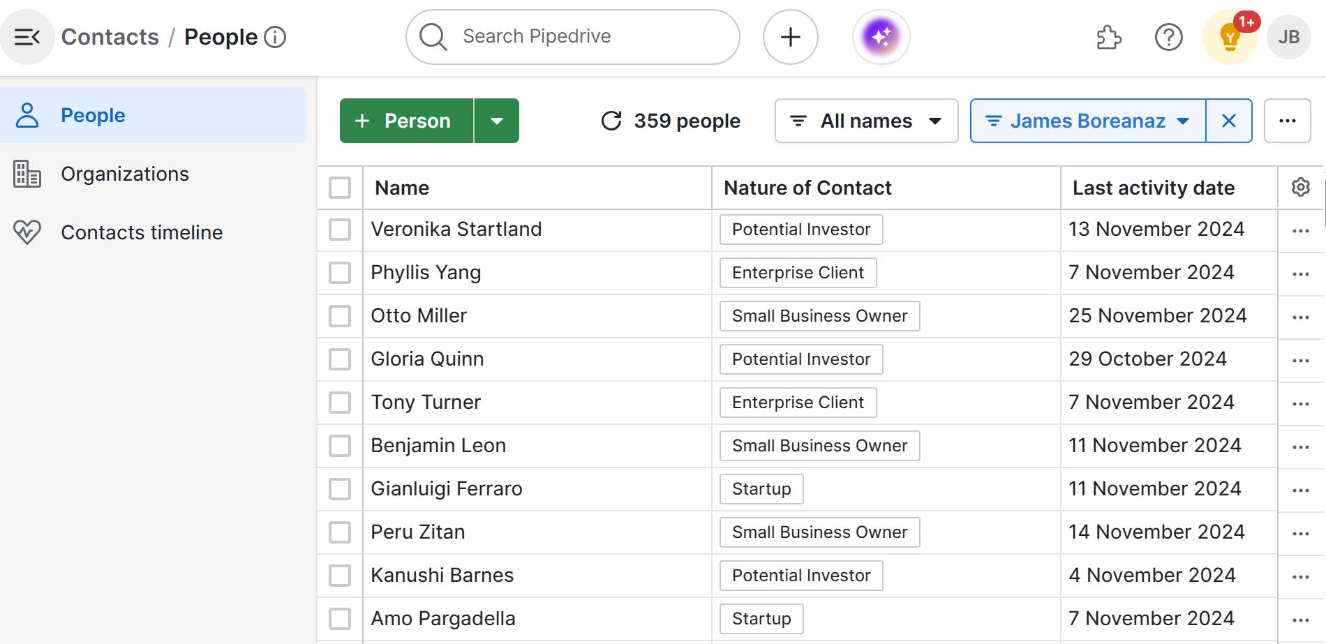 Startup incubator Pipedrive custom fields