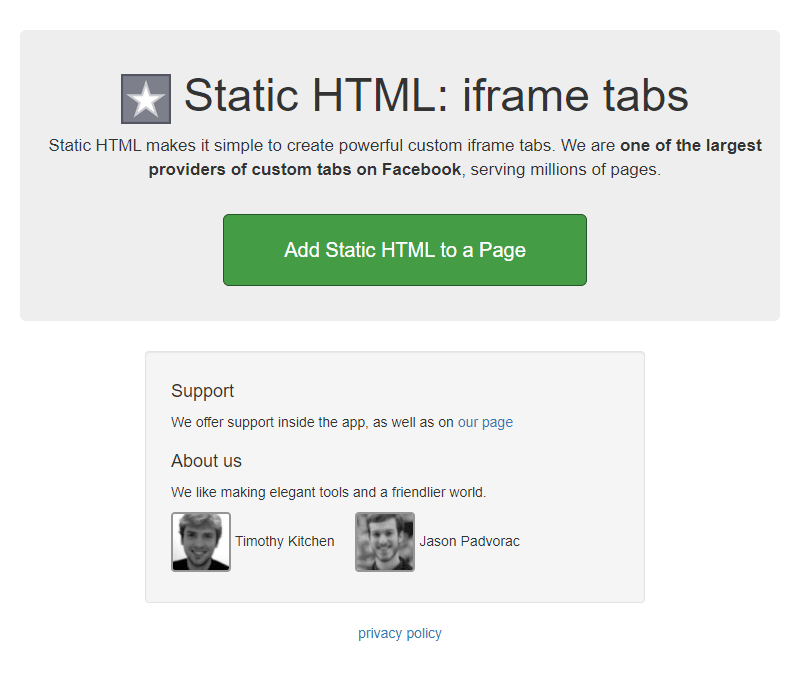 Static HTML Facebook app