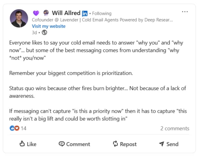  Strategic marketing Will Allred LinkedIn post