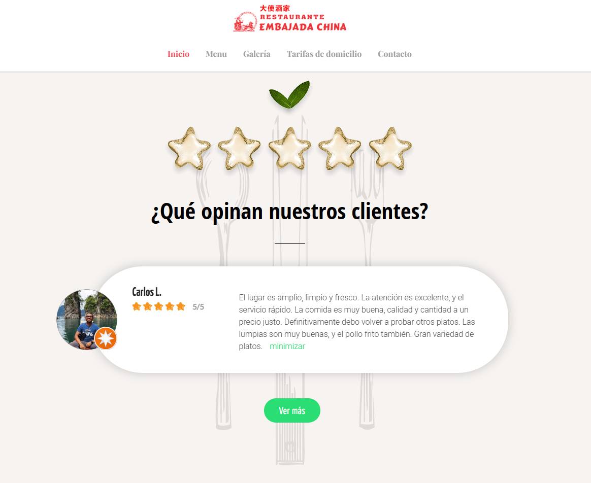 Testimonios de Cliente Restaurante Embajada China