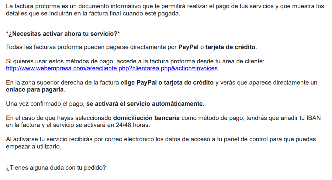 Webempresa email de confirmacion