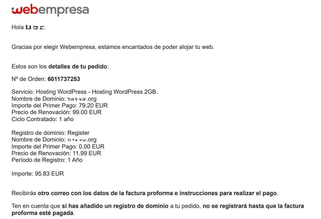 Webempresa email de confirmacion