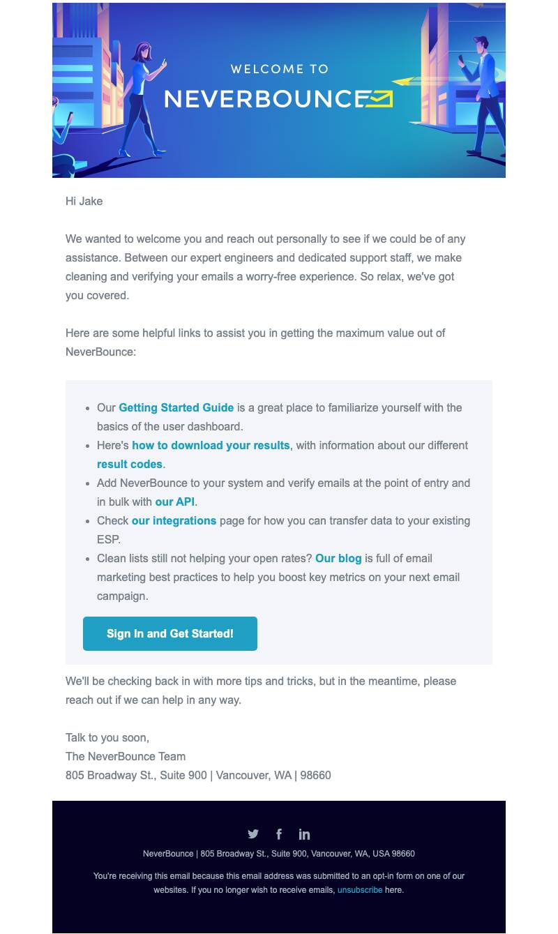Welcome email NeverBounce
