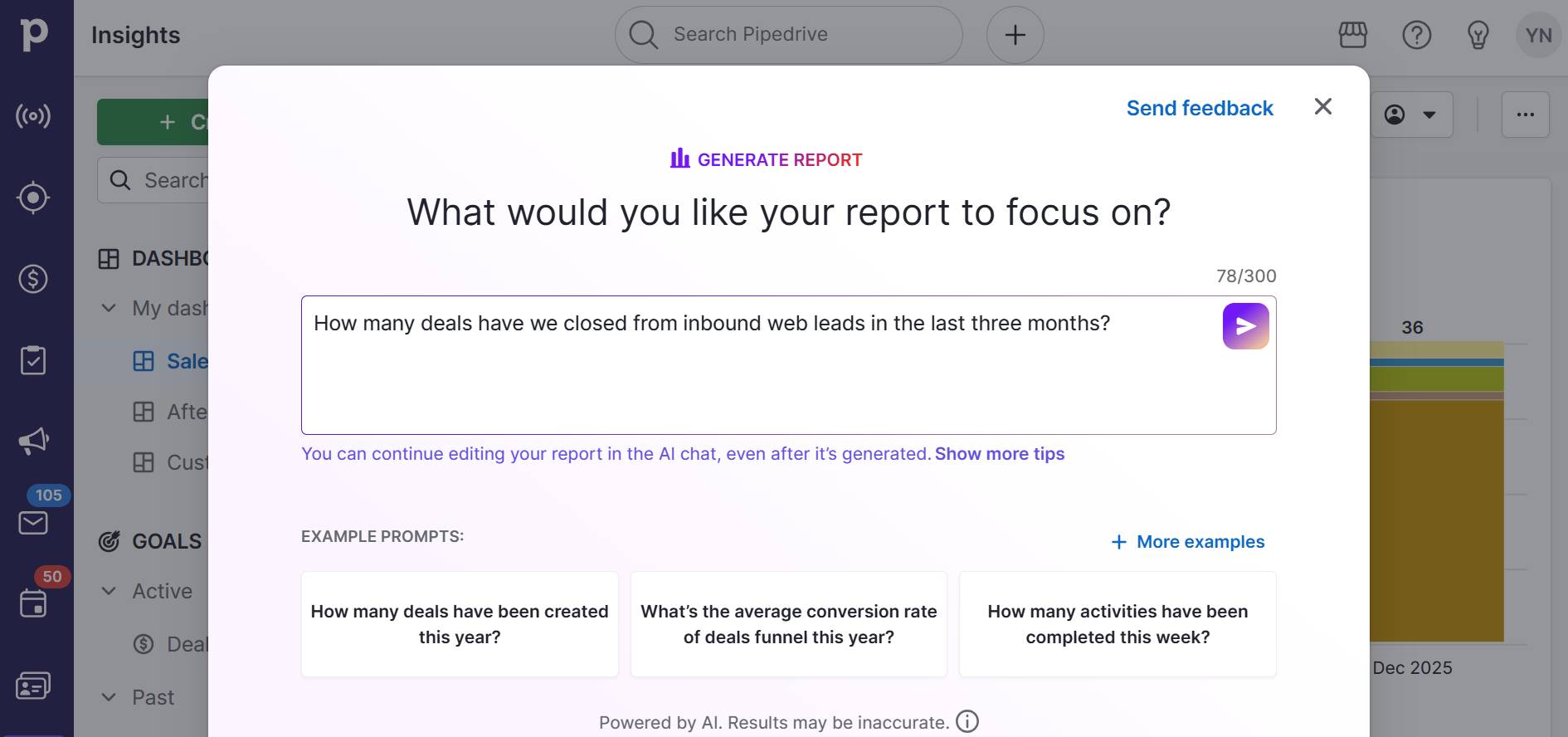 Workflow Management Software Pipedrive AI report generator